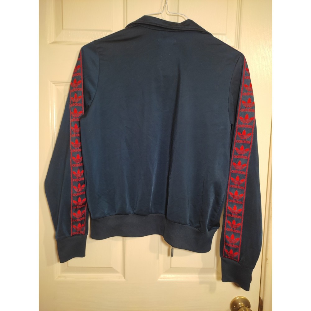 Adidas Blue Full Zip Jacket with Red Adidas Red Strip Large Size